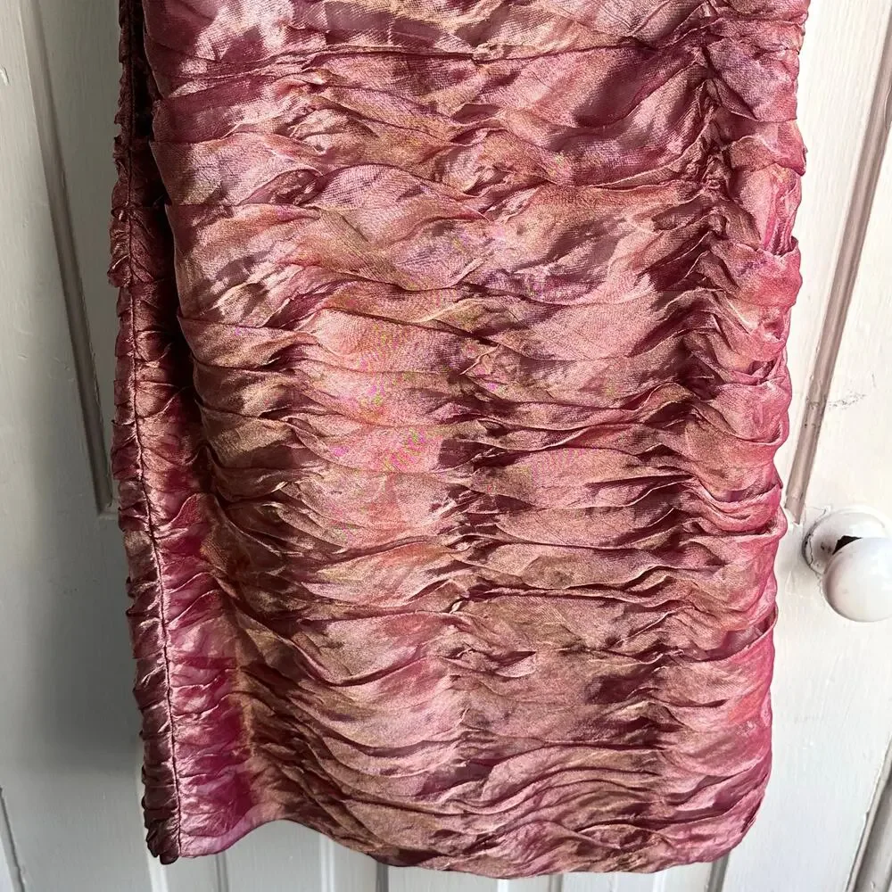 Victor Costa Vintage 90s Strapless Ruched Silk Mini Dress